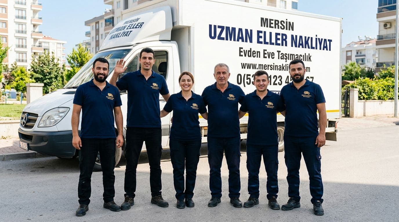 Mersin Uzman Eller Nakliyat kurumsal logolu iş elbiseleriyle uzman ve sigortalı profesyonel taşıma ekibimiz